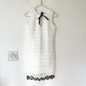 Dress The Population White Crochet Lace Mini Dress White and Black Bow S